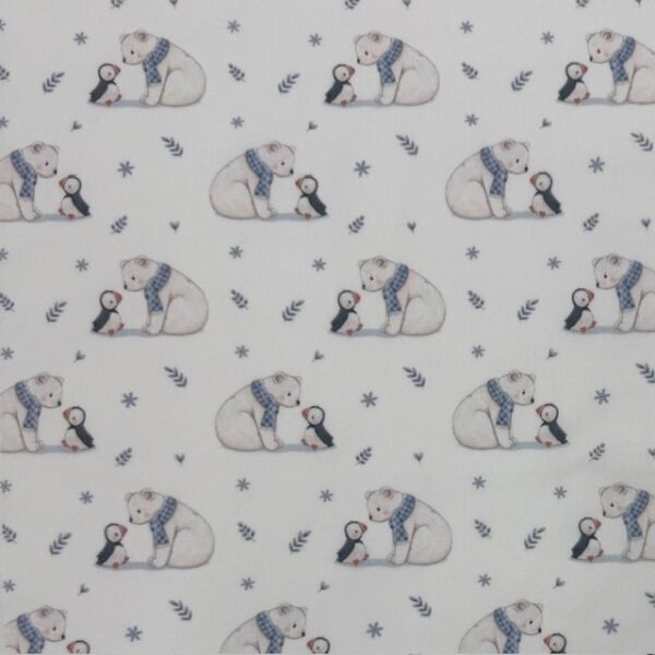 Tecido Popeline Urso e Pinguin – Branco