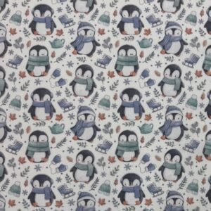 Tecido Popeline Pinguins – Branco
