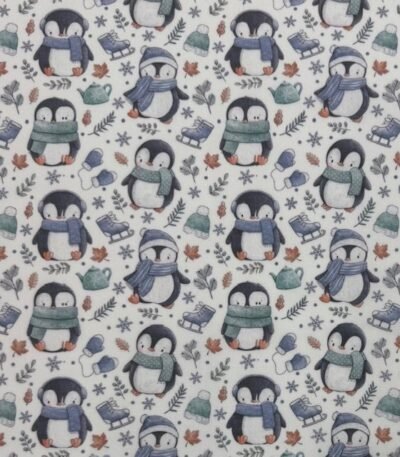 Tecido Popeline Pinguins – Branco