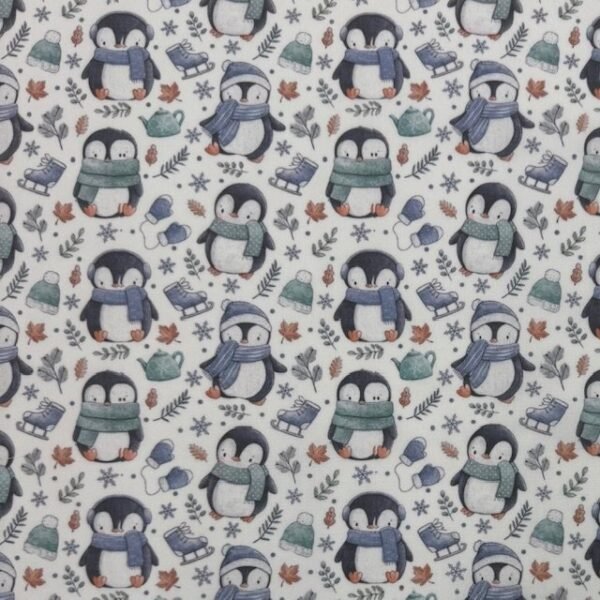 Tecido Popeline Pinguins – Branco