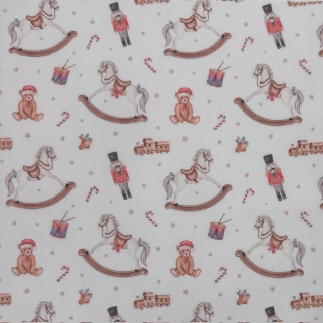 Tecido Popeline Brinquedos Natal – Branco