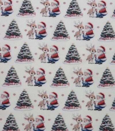 Tecido Popeline Pai Natal e Rena