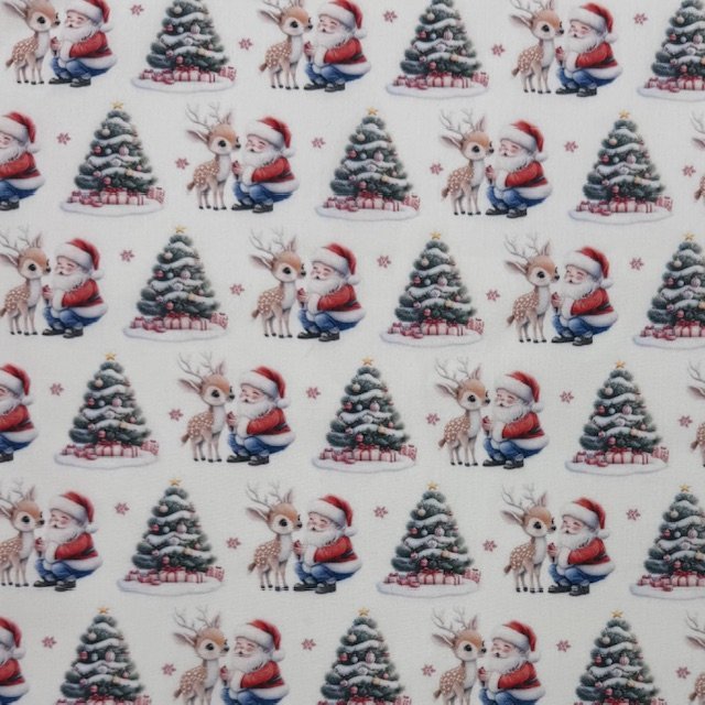 Tecido Popeline Pai Natal e Rena