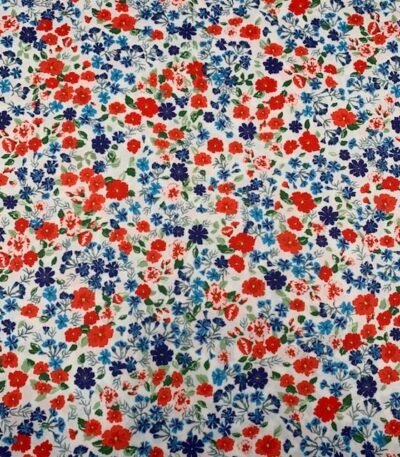 Seda Crepe – Floral – Vermelho / Azul