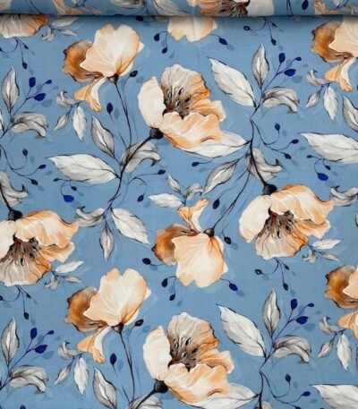 Viscose Digital Flower – Azul Claro