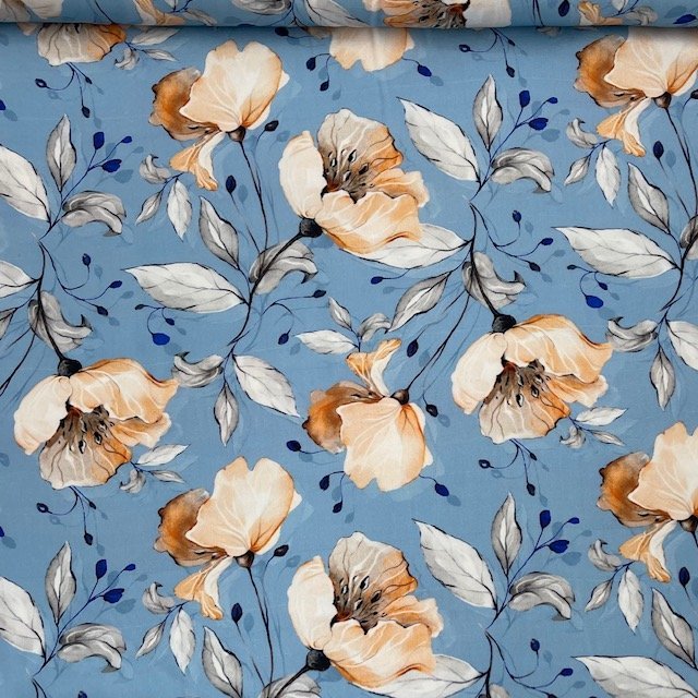 Viscose Digital Flower – Azul Claro
