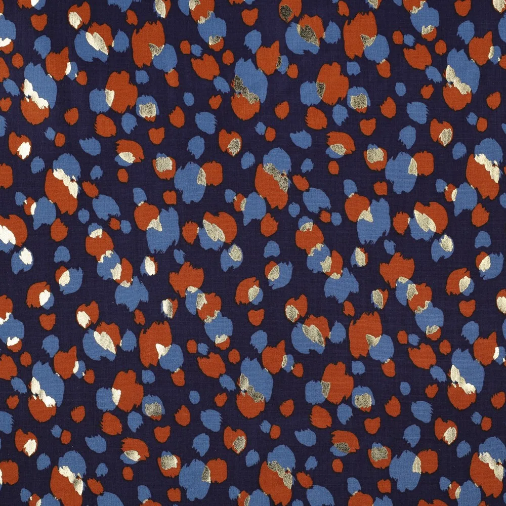 Viscose Leo Foil Gold – Azul Marinho