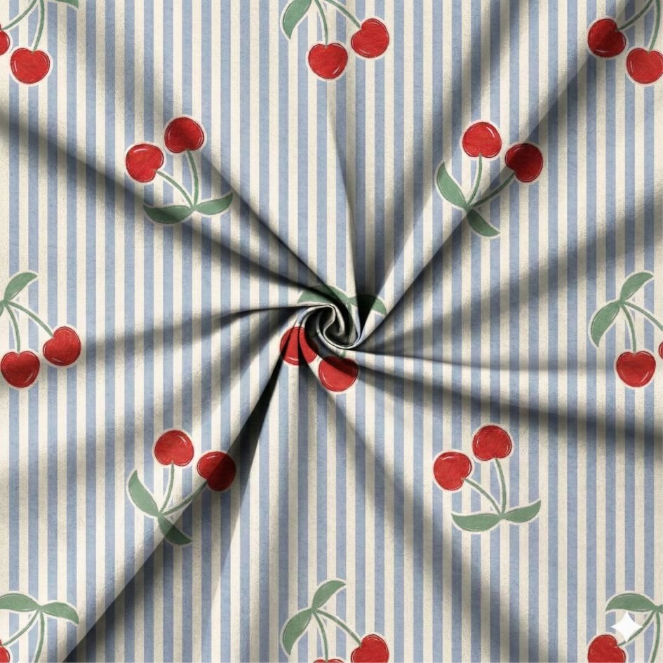 Tecido Lycra Estampada Cerejas a Violet Fabrics