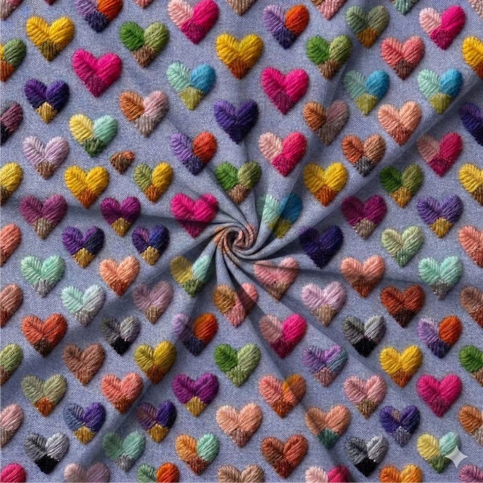 Tecido Lycra Estampada Coracoes Coloridos a Violet Fabrics