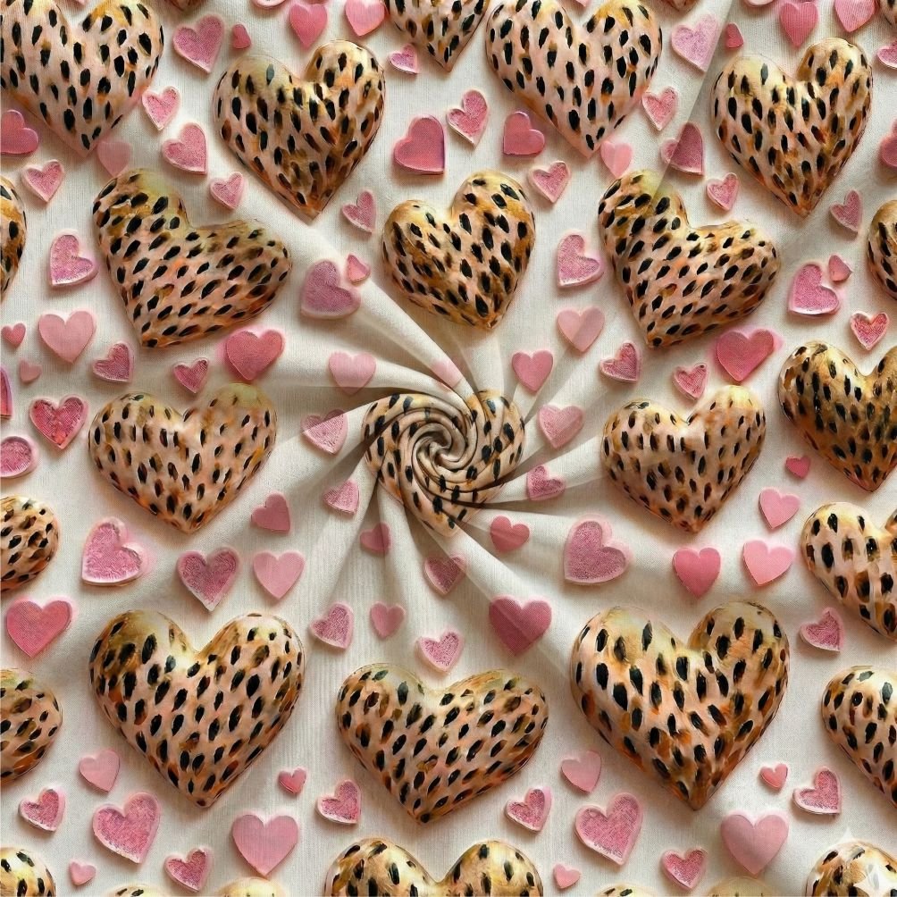 Tecido Lycra Estampada Coracoes Leopardo a Violet Fabrics