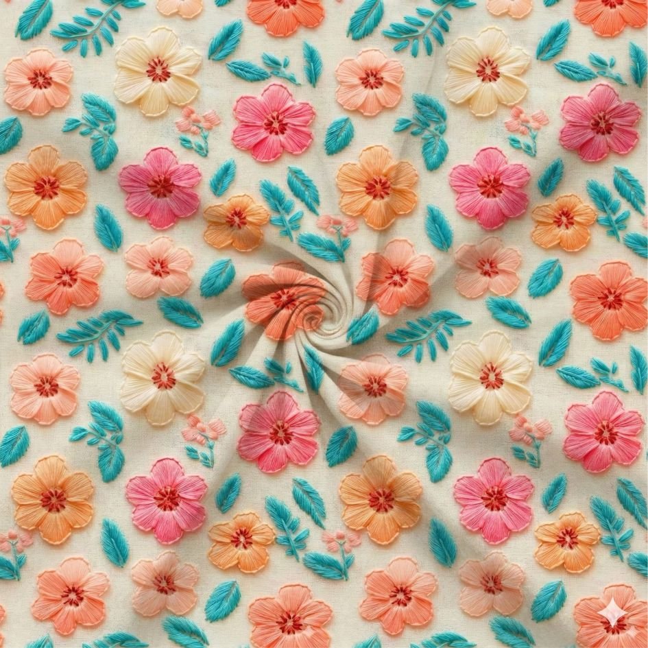 Tecido Lycra Estampada Flores Bordadas a Violet Fabrics