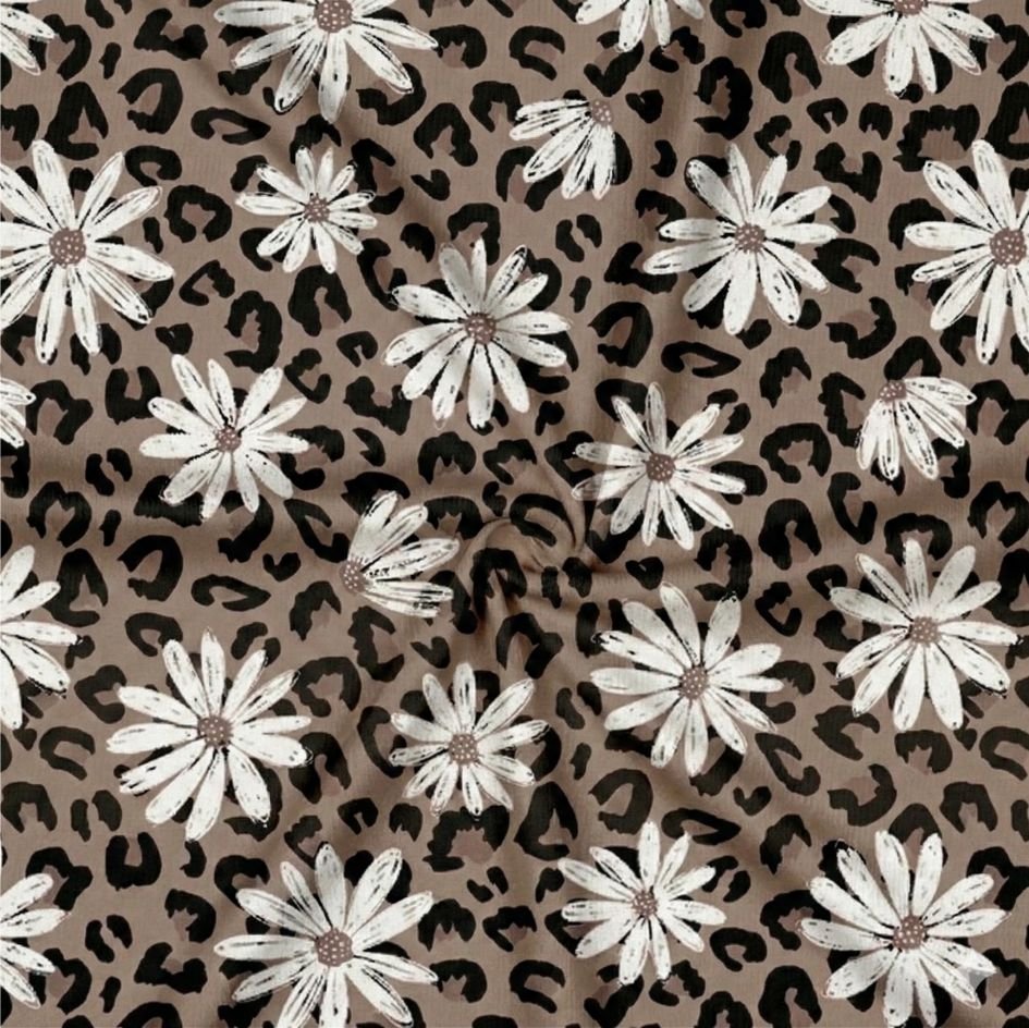Tecido Lycra Estampada Malmequeres Leopardo a Violet Fabrics