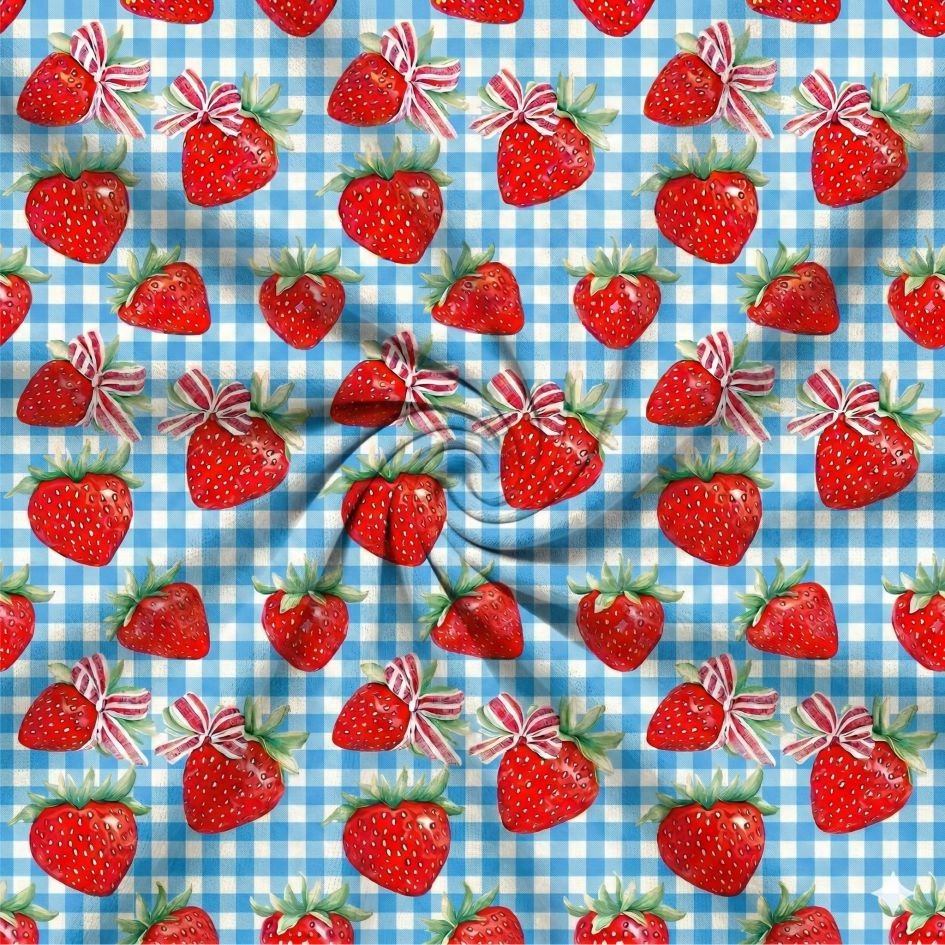 Tecido Lycra Estampada Xadres e Morangos s Violet Fabrics