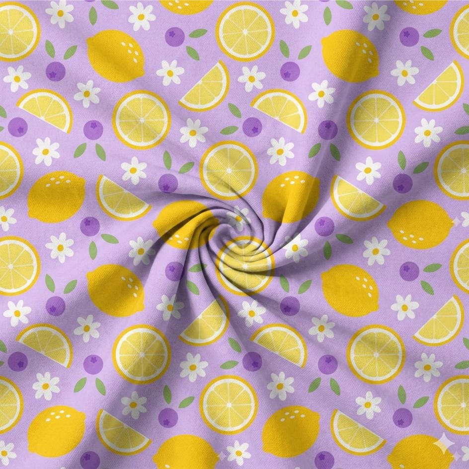 Tecido Lycra Reciclada Estampada Limoes a Violet Fabrics