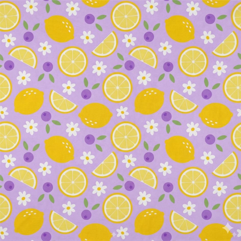 Tecido Lycra Reciclada Estampada Limoes Violet Fabrics