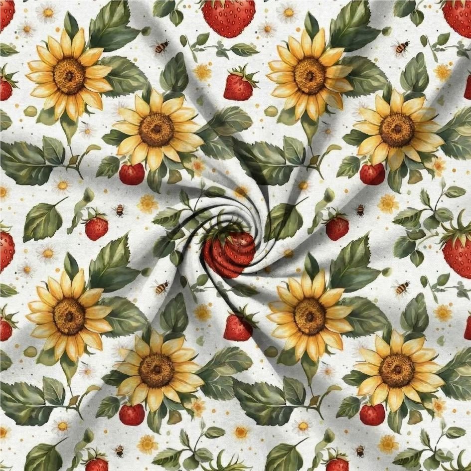 Tecido Policanvas Girassois e Morangos a Violet Fabrics