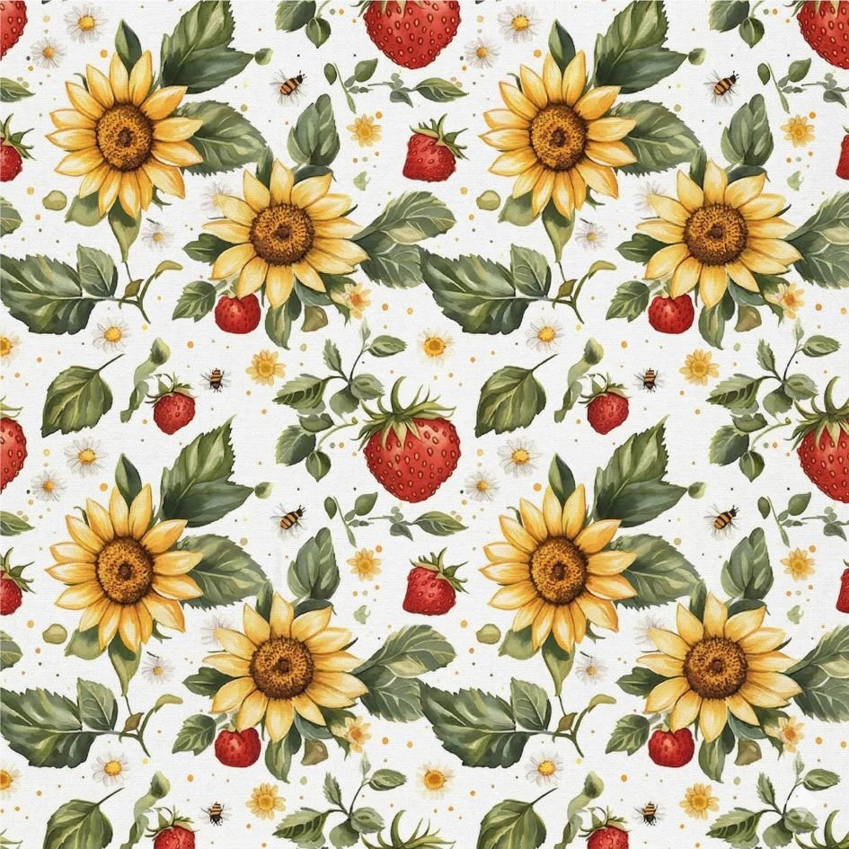 Tecido Policanvas Girassois e Morangos Violet Fabrics