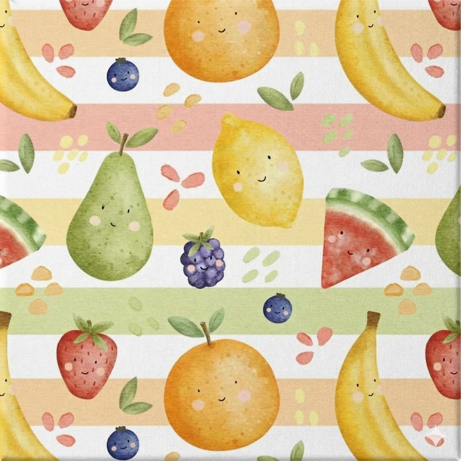 Tecido Policanvas Riscas e Frutas b Violet Fabrics