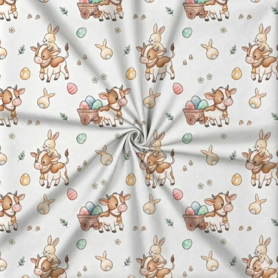 Tecido Popeline Coelhinho e Amigos Branco s Violet Fabrics