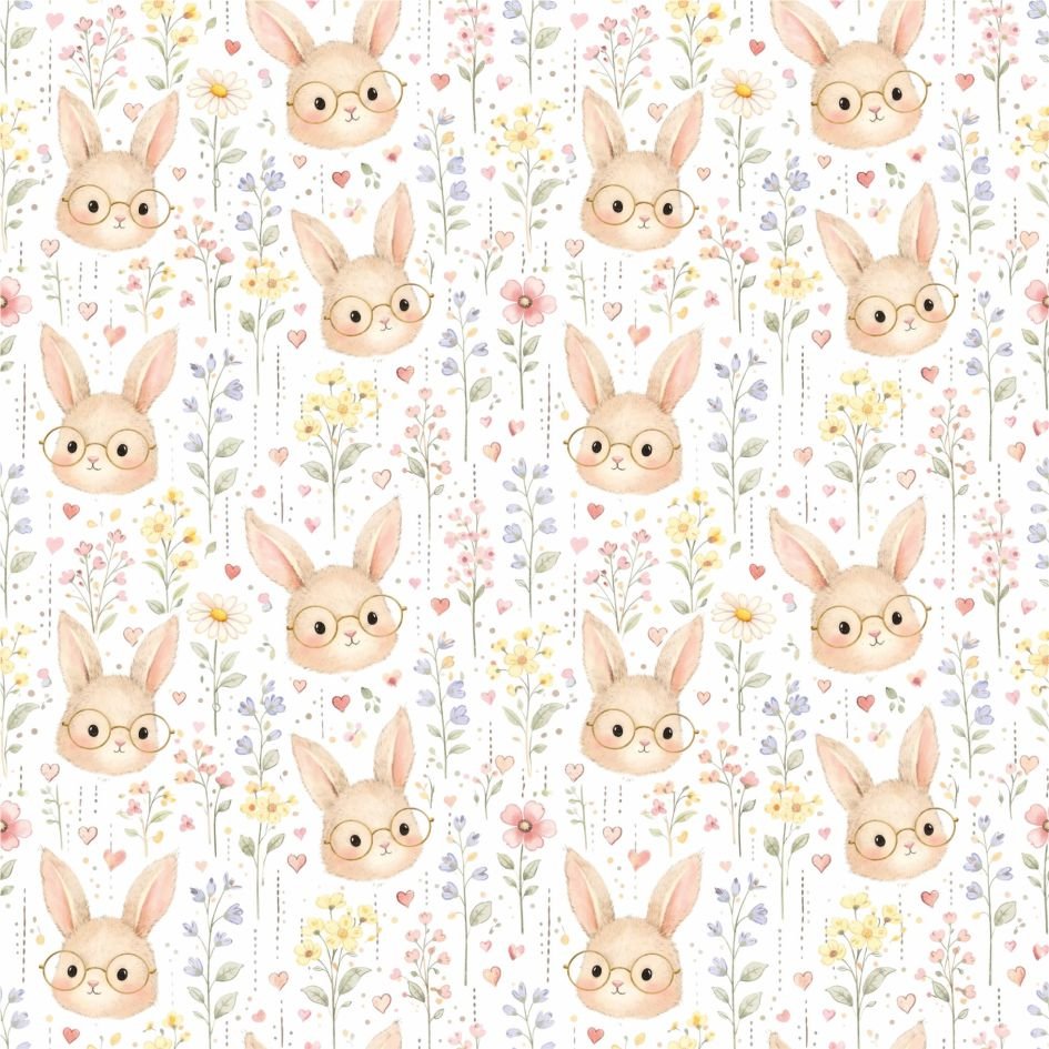 Tecido Popeline Coelhinho e Flores Branco 1 Violet Fabrics