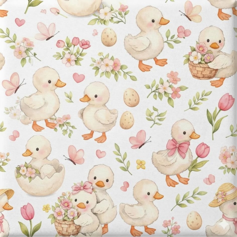 Tecido Popeline Patinhos e Flores Violet Fabrics