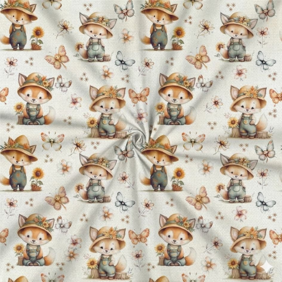 Tecido Popeline Raposinha e Borboletas a Violet Fabrics