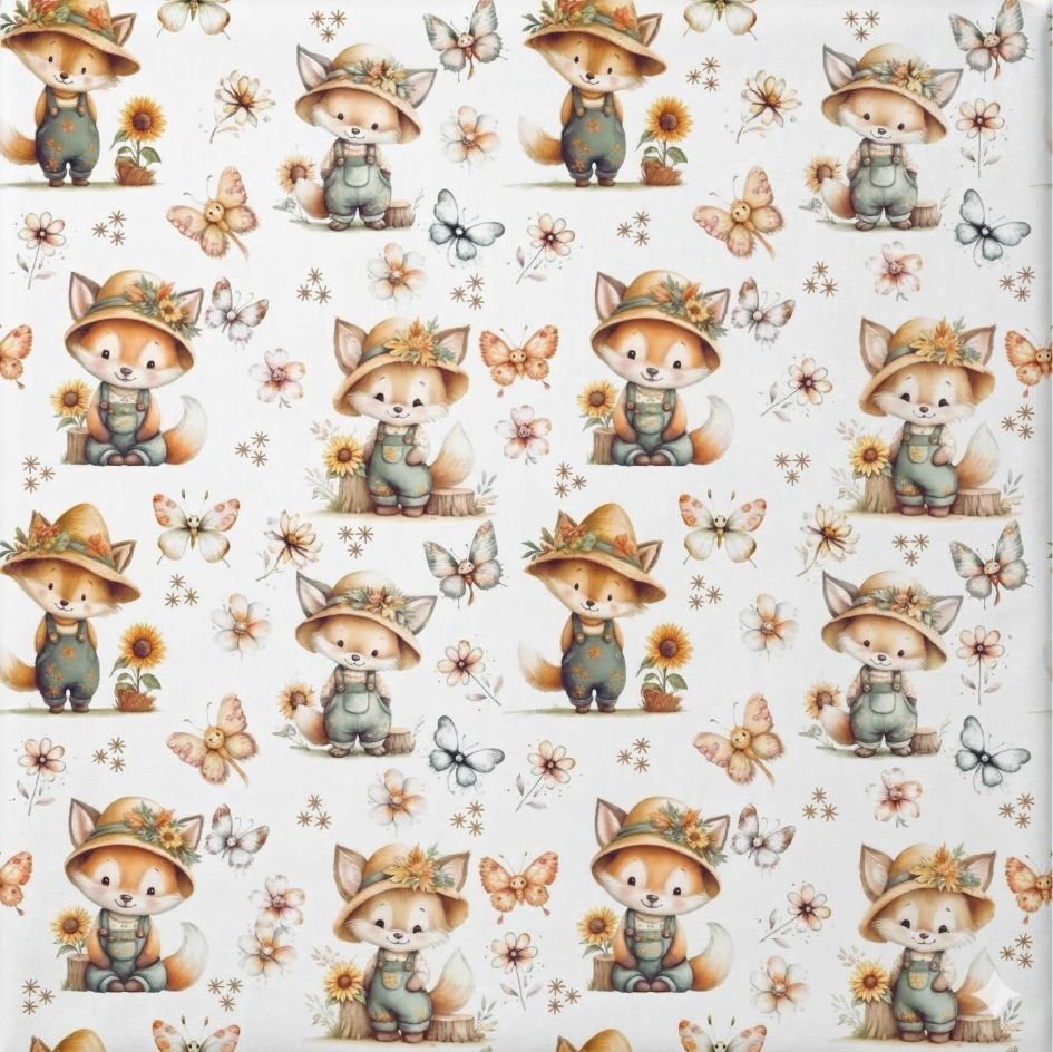 Tecido Popeline Raposinha e Borboletas f Violet Fabrics