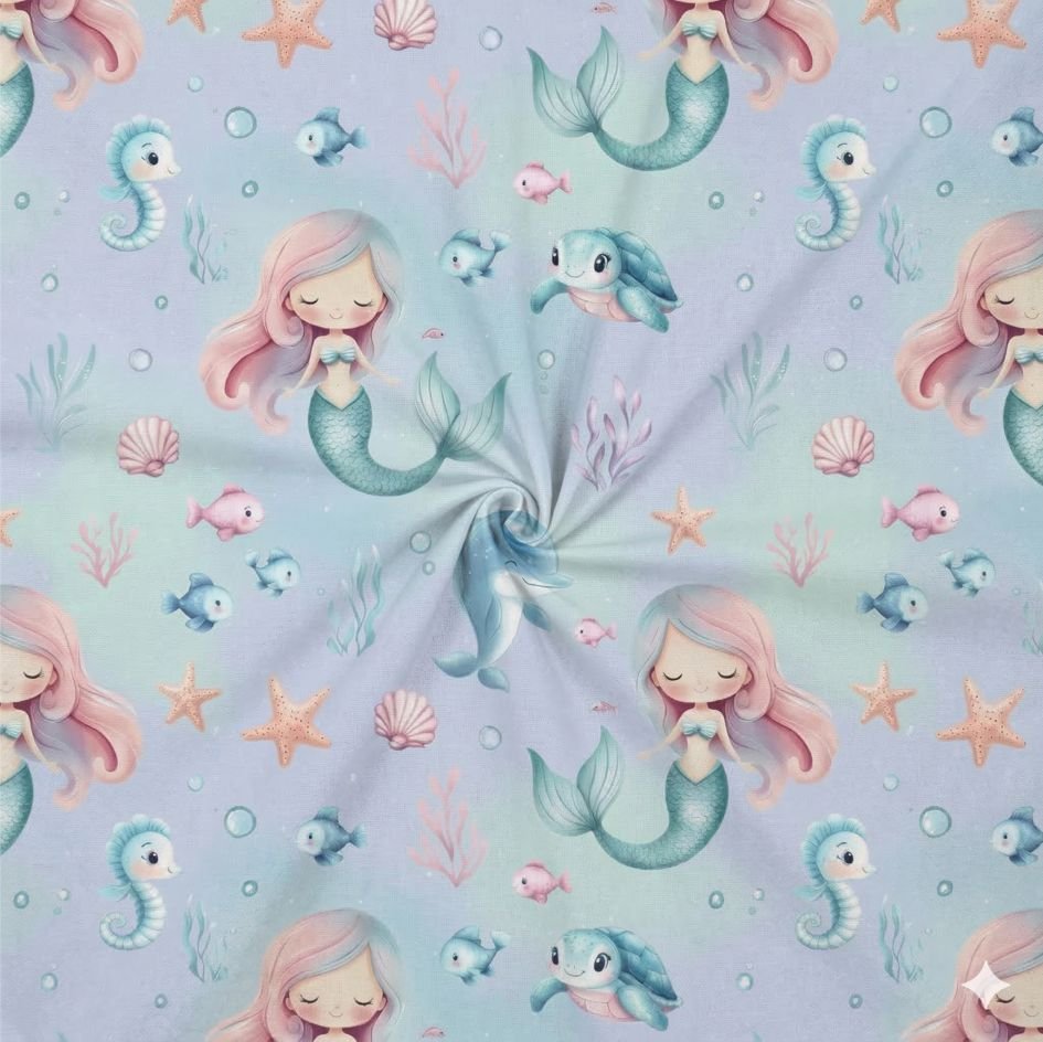 Tecido Popeline Sereias Azul Violet Fabrics