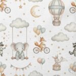 Popeline Elefante Raposa e Coelhinho - Branco