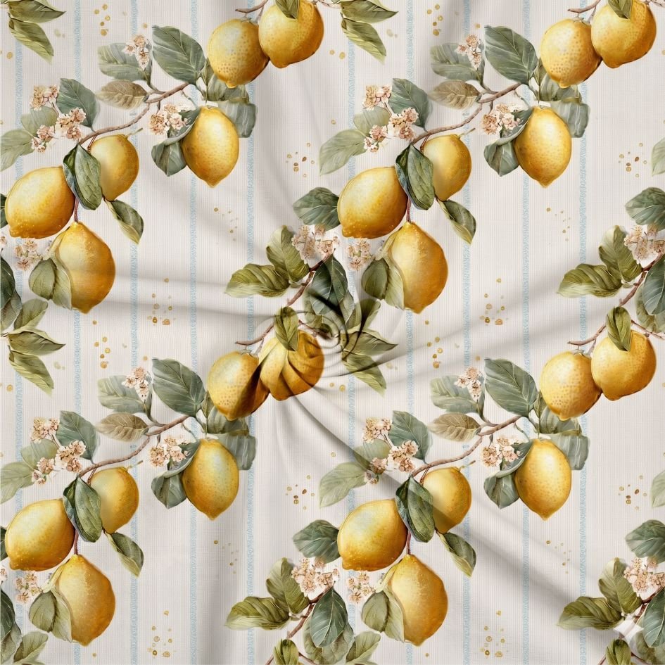 Tecido Lycra Limoes e Riscas Diagonal a Violet Fabrics