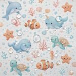 Tecido Nylon Impermeável Animais Marinhos - Branco