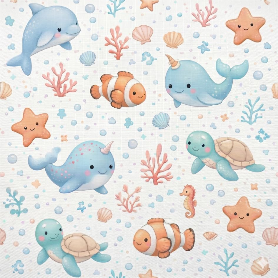 Tecido Nylon Impermiavel Animais Marinhos a Violet Fabrics