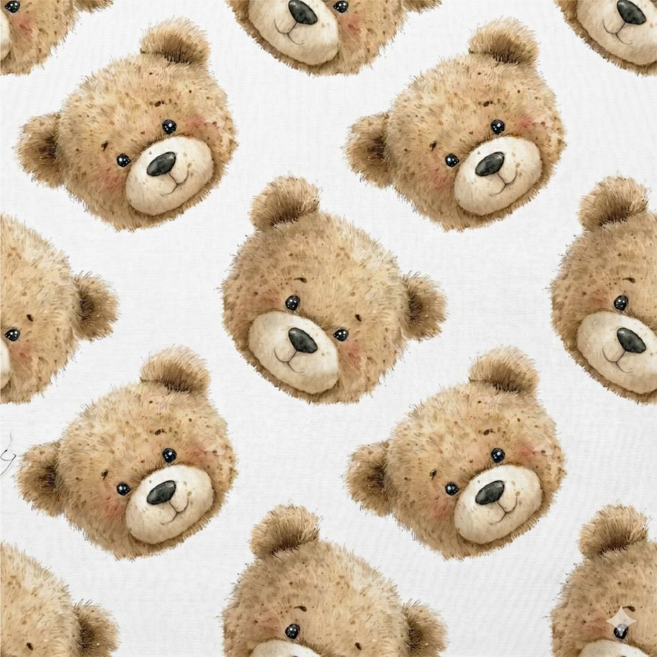 Tecido Popeline Cabecas dos Ursinhos Branco a a Violet Fabrics