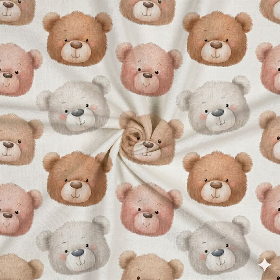 Tecido Popeline Cabecas dos Ursinhos Branco Violet Fabrics