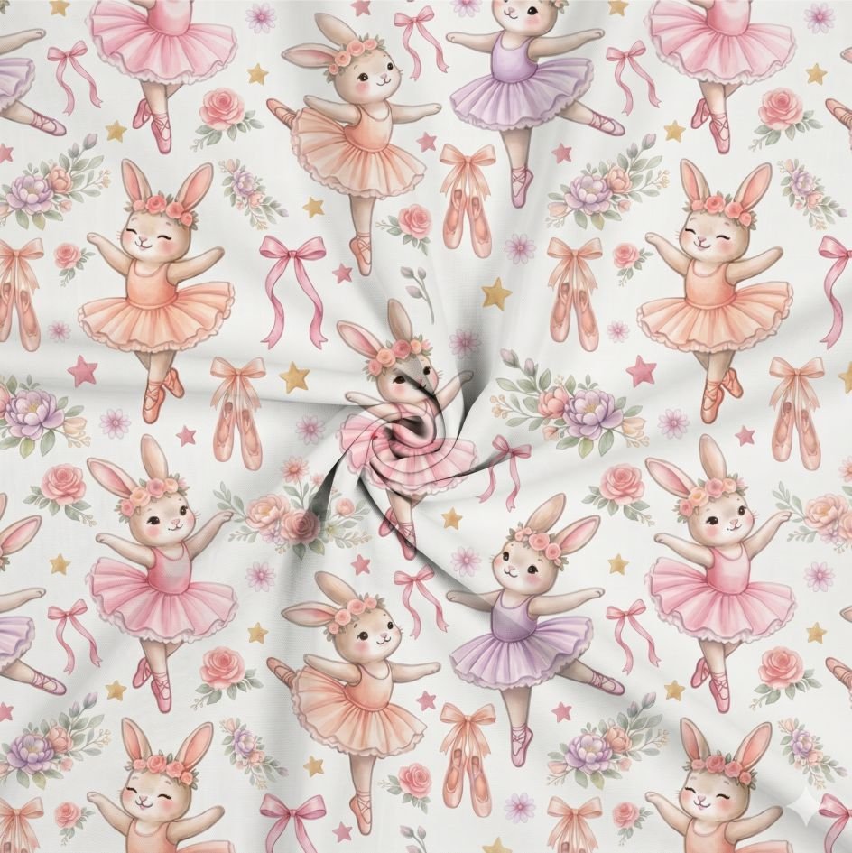 Tecido Popeline Coelhinha Bailarina Branco as Violet Fabrics