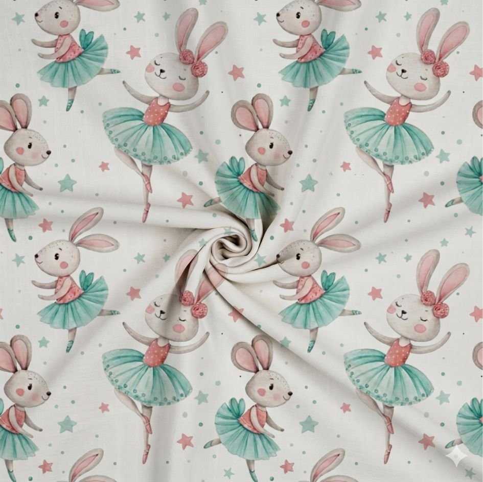 Tecido Popeline Coelhinha Bailarina Branco e 1 Violet Fabrics