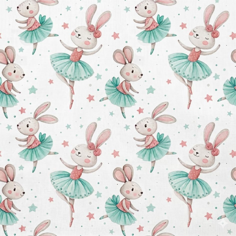 Tecido Popeline Coelhinha Bailarina Branco r 1 Violet Fabrics