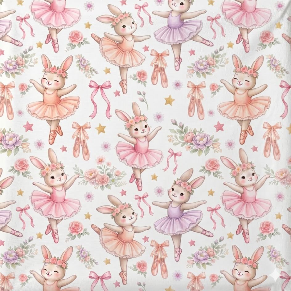 Tecido Popeline Coelhinha Bailarina Branco Violet Fabrics