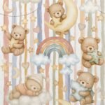 Popeline Riscas Ursinhos Sonhadores - Branco