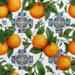 Tecido Nylon Impermeável Laranjas Azuleijos - Branco - Image 2