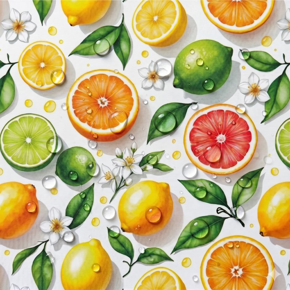 Tecido Tecido Nylon Impermeavel Limoes Flores a Violet Fabrics