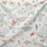 Tecido Nylon Impermeável Animais Marinhos - Branco