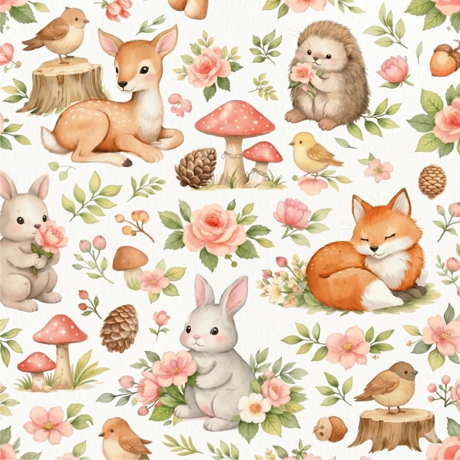 Tecido Tecido Nylon Impermiavel Animais no Bosque a Violet Fabrics