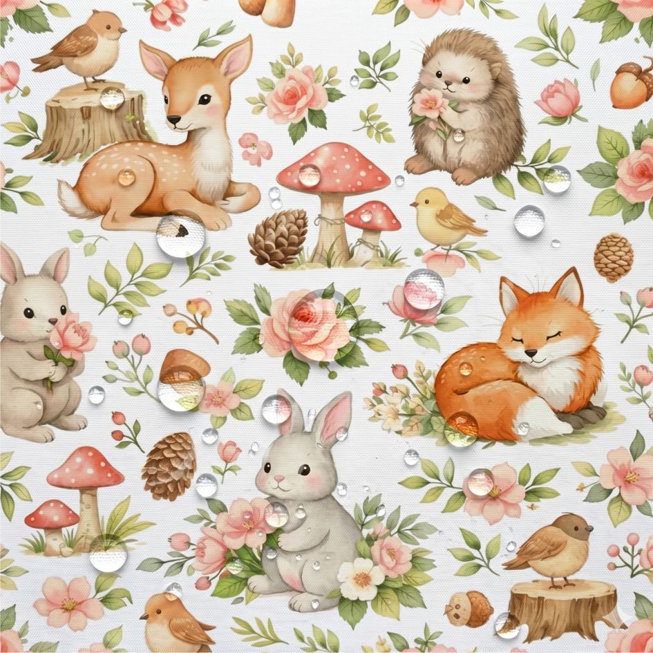 Tecido Tecido Nylon Impermiavel Animais no Bosque Violet Fabrics