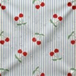 Tecido Nylon Impermeável Riscas e Cerejas - Branco