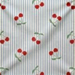 Tecido Nylon Impermeável Riscas e Cerejas - Branco - Image 2