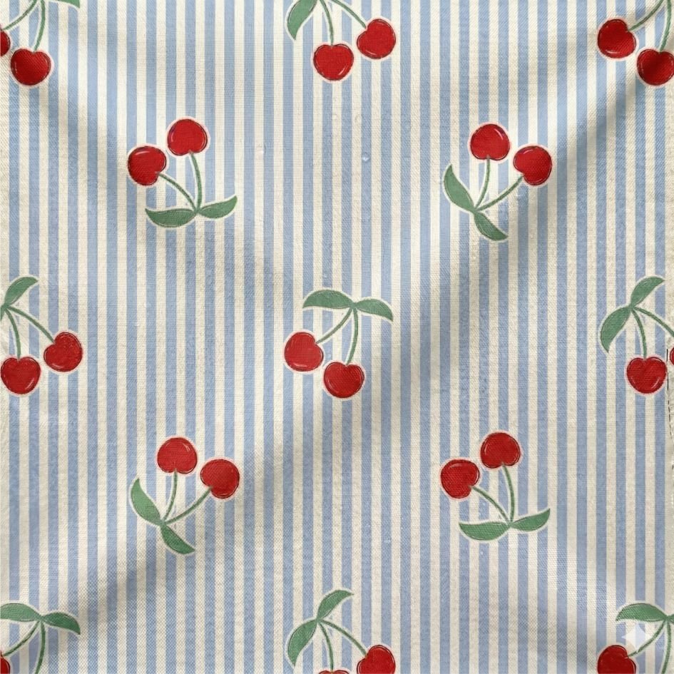 Tecido Tecido Nylon Impermiavel Riscas e Cerejas f Violet Fabrics