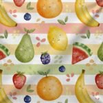 Tecido Nylon Impermeável Riscas e Frutas - Branco - Image 2