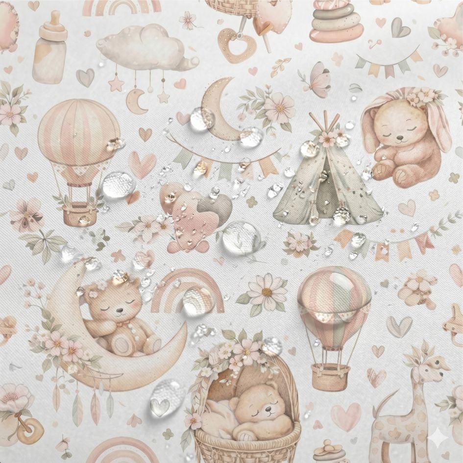 Tecido Tecido Nylon Impermiavel Ursinhos Branco a Violet Fabrics