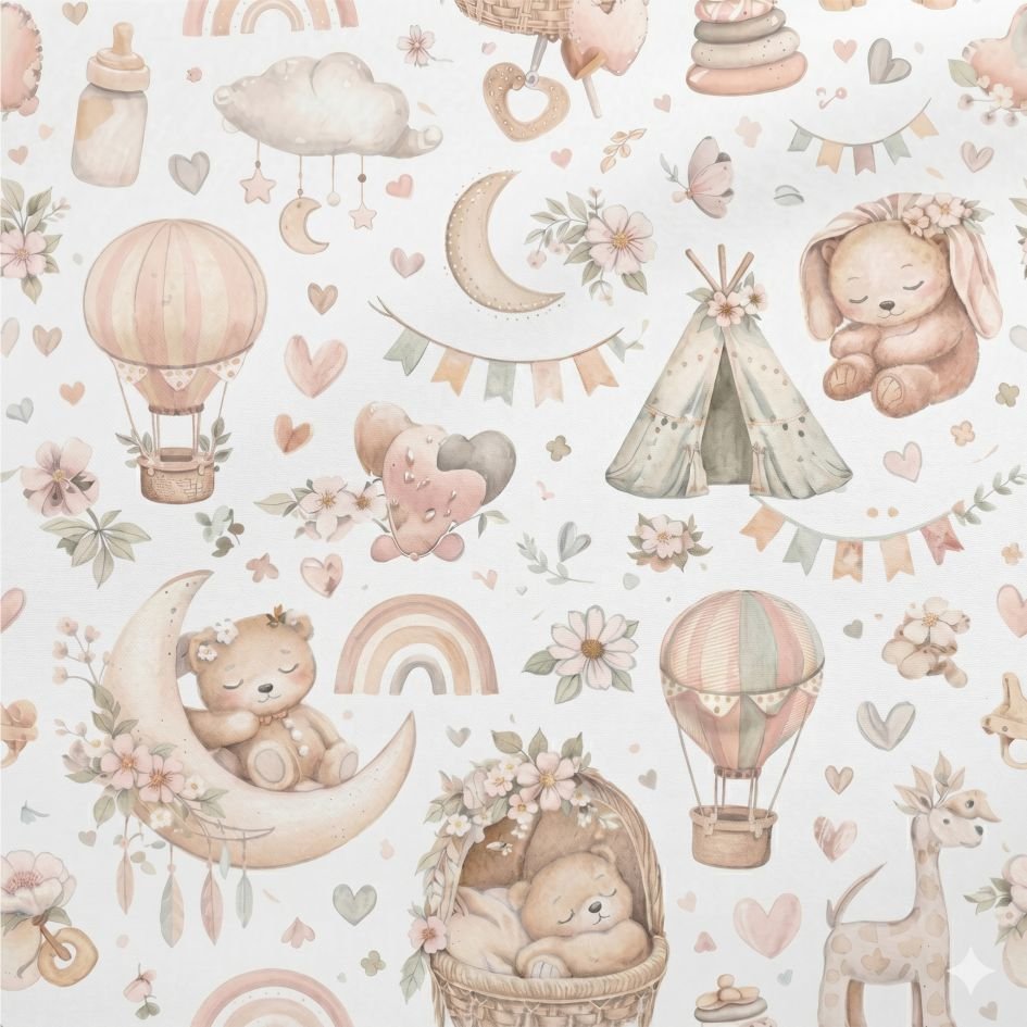 Tecido Tecido Nylon Impermiavel Ursinhos Branco Violet Fabrics